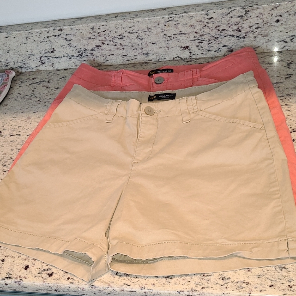 Lee Coral & Khaki Tan Mid-Rise Shorts Casual Cotton Blend Regular Fit Women's 8 - Picture 2 of 15